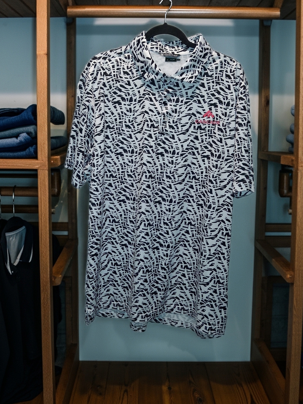 CASCADE Men's Black & White Patterned Polo Shirt SIZE 2XL/2TG